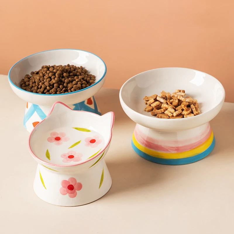 Food Snacks To Eat - Mangkuk Keramik Tinggi untuk Kucing, Wadah