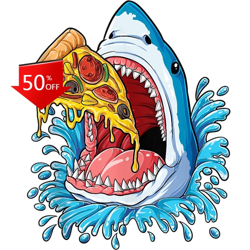 Food Snacks To Eat - Stiker Hiu Makan Pizza, Stiker Makanan